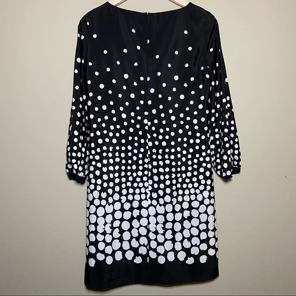 Tahari Arthur S Levine Shift Dress Size 2 Black White Dots Long Sleeve Lined - Picture 2 of 5